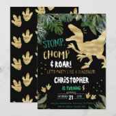 Dinosaur 1e verjaardag Uitnodigingen Roar Dino Par (Voorkant / Achterkant)