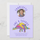 Dinosaur 1e Verjaardagsfeest Paarse Kaart (Voorkant)