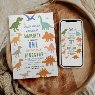 Dinosaur 1e verjaardagsfeestje Schattig Prehisto Kaart