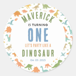Dinosaur 1e verluisterfeest Schattige prehistori Ronde Sticker