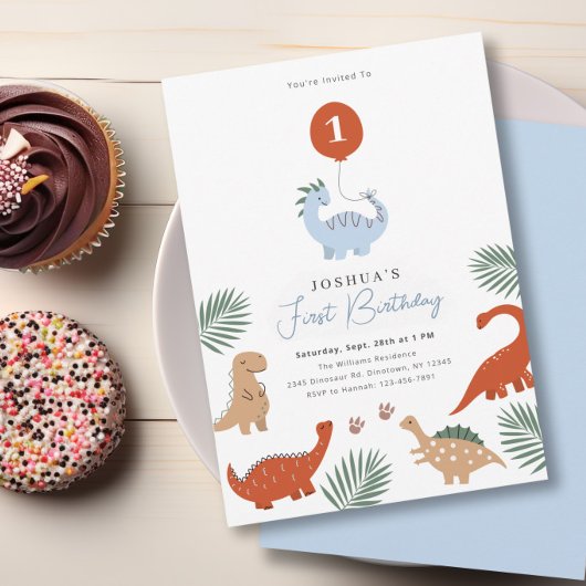 Dinosaur 1er Anniversaire Fête Invitation