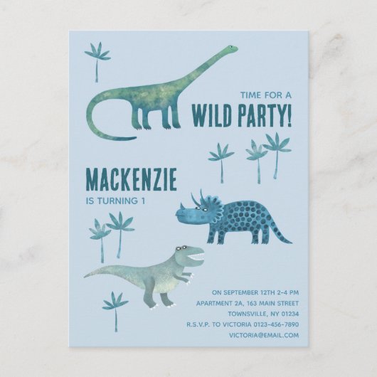 Dinosaur 1er Anniversaire Fête Invitation (Devant)