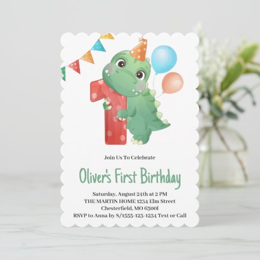 Dinosaur 1er Anniversaire Fête Invitation (Debout devant)