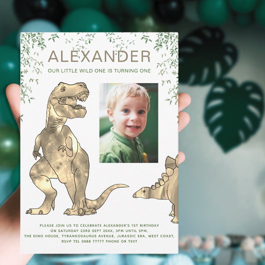 Dinosaur 1er anniversaire fête photo Invitation