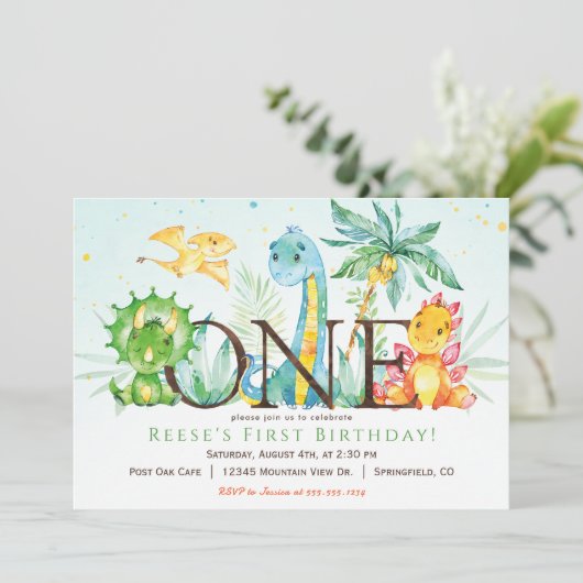 Dinosaur 1er anniversaire Invitation (Debout devant)