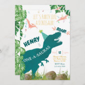 Dinosaur 1er anniversaire Invitation Oneasauras TR (Devant / Derrière)