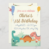 Dinosaur 1er anniversaire Invitations (Devant / Derrière)