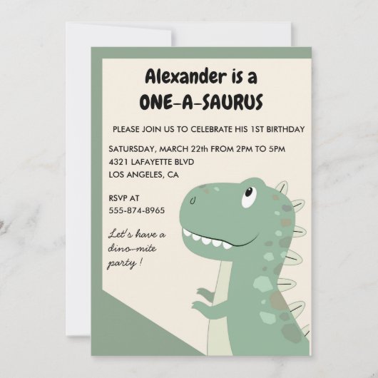 Dinosaur 1er anniversaire invitations 1 an vieux t (Devant)