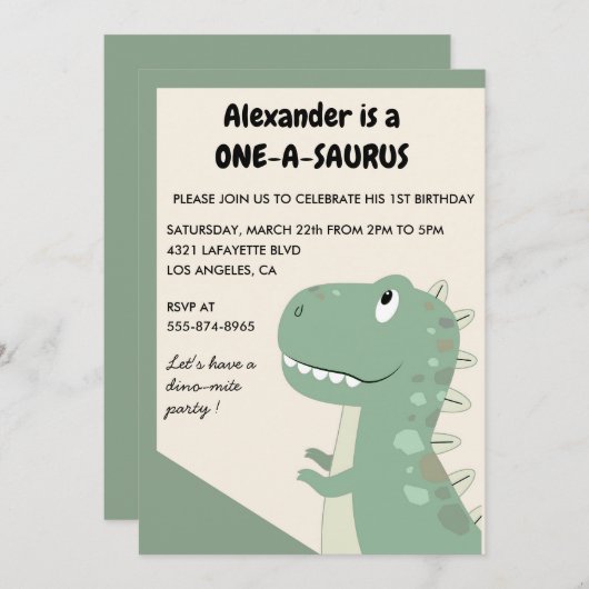 Dinosaur 1er anniversaire invitations 1 an vieux t (Devant / Derrière)