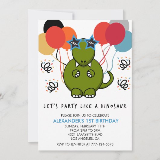 Dinosaur 1er anniversaire invitations comme un din (Devant)