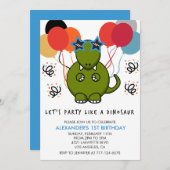 Dinosaur 1er anniversaire invitations comme un din (Devant / Derrière)