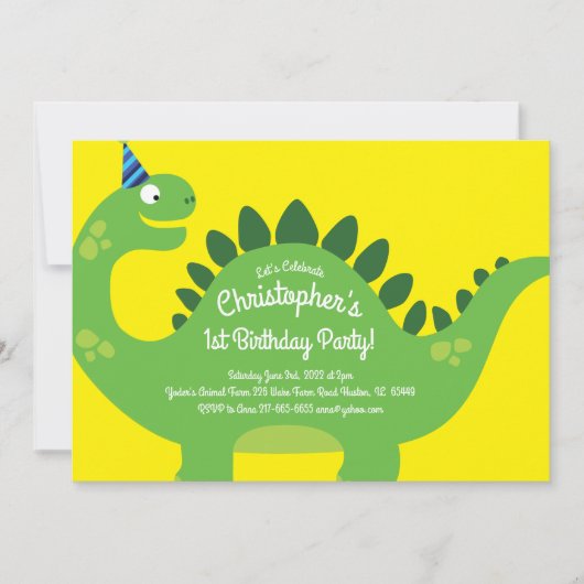 Dinosaur 1er anniversaire mignonne Invitations (Devant)