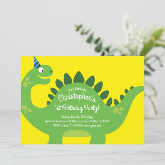 Dinosaur 1er anniversaire mignonne Invitations (Debout devant)