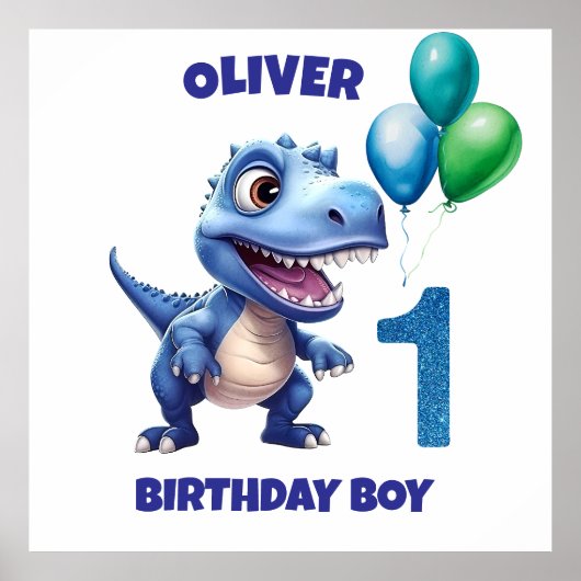 Dinosaur 1st Birthday Boy Personalized Poster (Devant)
