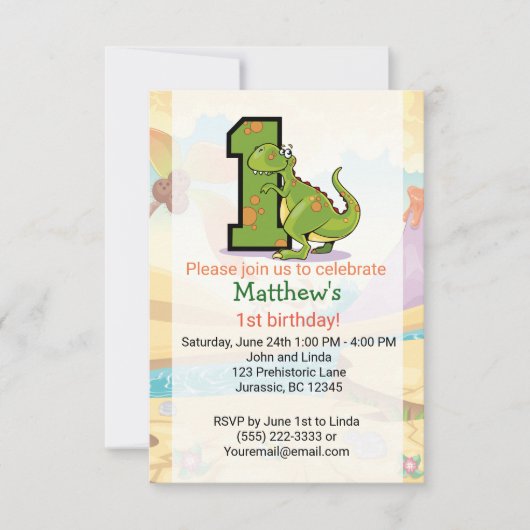 Dinosaur 1st Birthday Custom Kaart (Voorkant)