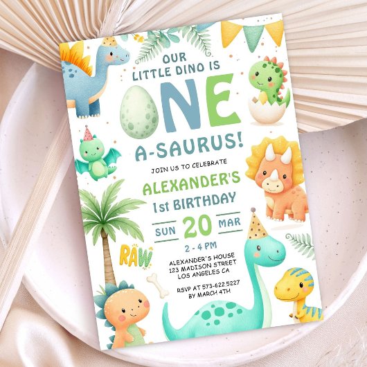 Dinosaur 1st Birthday Cute Dino Party Invitation
