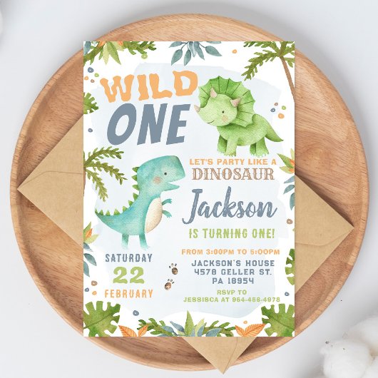 Dinosaur 1st Birthday Invitation Dino Theme Party