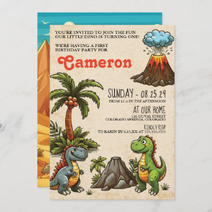 Dinosaur 1st Birthday Party Invitation Kaart
