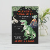 Dinosaur 1st Birthday Party Invitation Kaart (Staand voorkant)