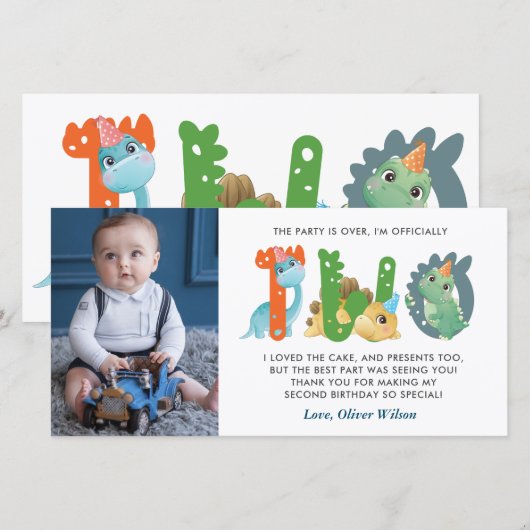 Dinosaur 2e anniversaire Merci (Devant / Derrière)