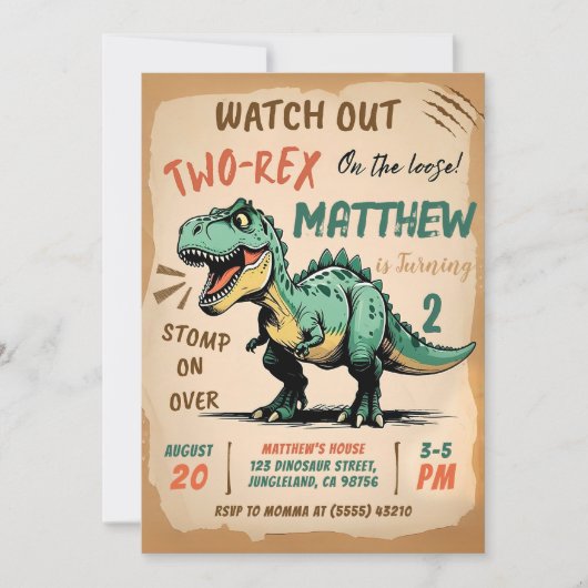 Dinosaur 2e Invitation anniversaire, deux Annivers (Devant)