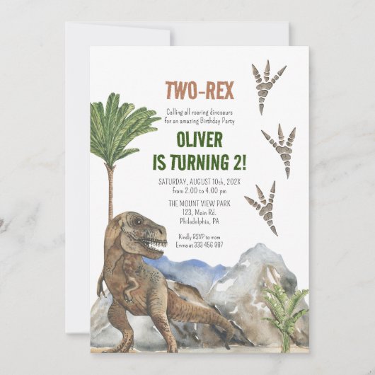 Dinosaur 2e invitation de fête d'anniversaire (Devant)