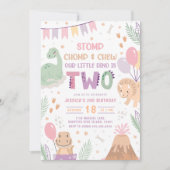 Dinosaur 2nd Birthday Invitations Girl. Cute Baby  (Devant)