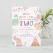 Dinosaur 2nd Birthday Invitations Girl. Cute Baby  (Debout devant)