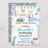 Dinosaur 3e anniversaire Trois Rex Boy Invitation (Devant / Derrière)