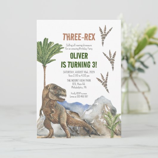 Dinosaur 3e invitation de fête d'anniversaire (Debout devant)