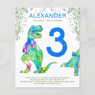 Dinosaur 3e verjaardag: blauw budget flyer