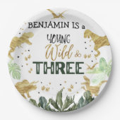 Dinosaur 3e verjaardag jongensfeest papieren bordje (Voorkant)