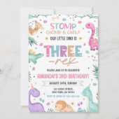 Dinosaur 3ème anniversaire Invitation fille Dinosa (Devant)