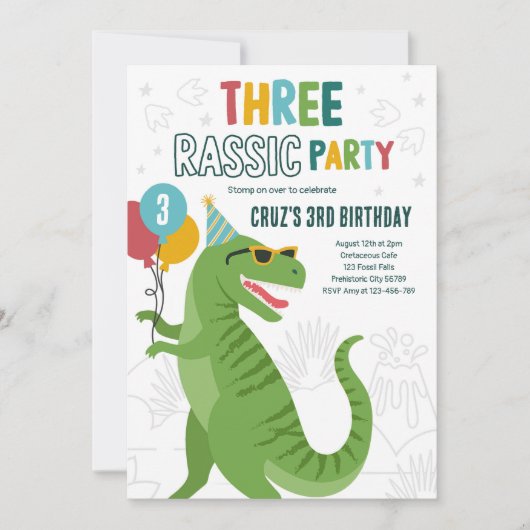 Dinosaur 3rd Birthday Party T-Rex 3rd Birthday Kaart (Voorkant)