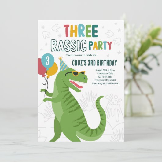 Dinosaur 3rd Birthday Party T-Rex 3rd Birthday Kaart (Staand voorkant)