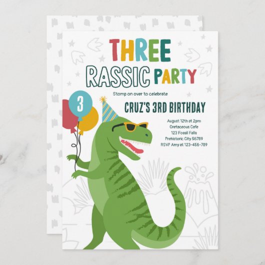 Dinosaur 3rd Birthday Party T-Rex 3rd Birthday Kaart (Voorkant / Achterkant)
