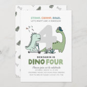 Dinosaur 4e anniversaire fête Invitation (Devant / Derrière)