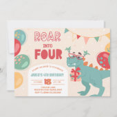 Dinosaur 4e anniversaire Invitation garçon. Arrièr (Devant)