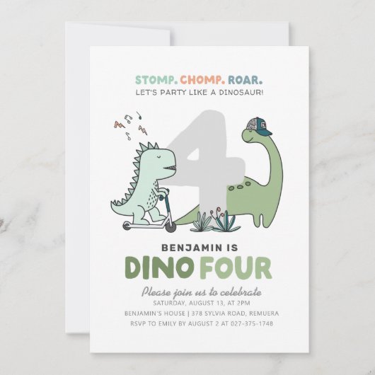 Dinosaur 4e uitnodiging van de Birthday Party (Voorkant)