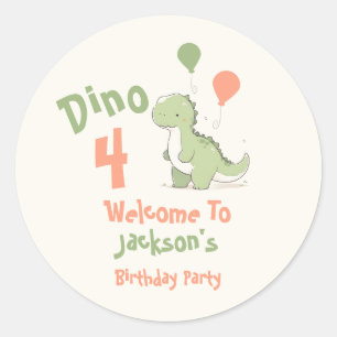Dinosaur 4e verjaardagsfeest welkom ronde sticker