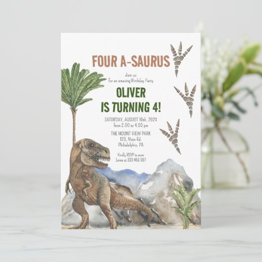 Dinosaur 4ème anniversaire invitation (Debout devant)