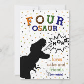 Dinosaur 4th Birthday, Vier Hear Him Roar Invite Kaart (Achterkant)