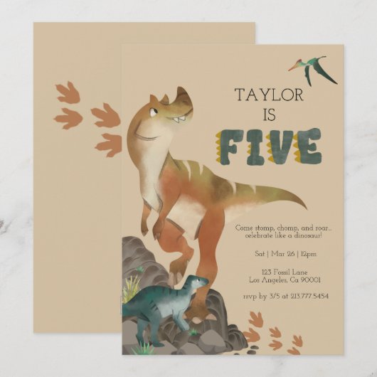 Dinosaur 5e anniversaire invitation (Devant / Derrière)