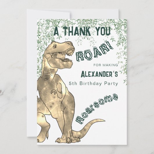 Dinosaur 5e anniversaire Merci de fête (Devant)