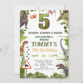 Dinosaur 5e verjaardagsfeest uitnodiging voor jong (Voorkant)