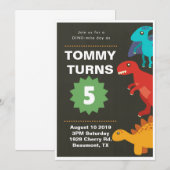 Dinosaur 5th Birthday Party Boy Kaart (Voorkant / Achterkant)