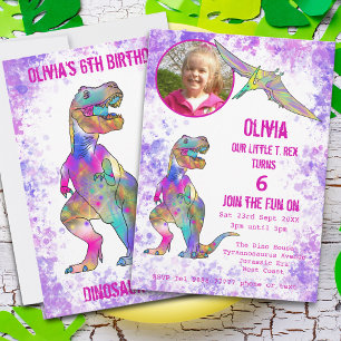 Dinosaur 5th Birthday T Rex Girl Foto Paars Pink Kaart