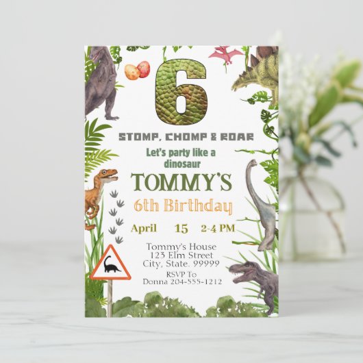 Dinosaur 6e anniversaire fête Invitation (Debout devant)