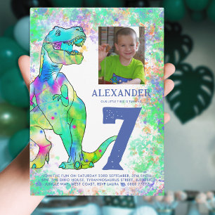 Dinosaur 7e Verjaardag Party Foto Budget Uitnodiging Briefkaart