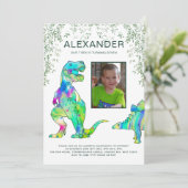 Dinosaur 7e Verjaardag Party Foto Kaart (Staand voorkant)